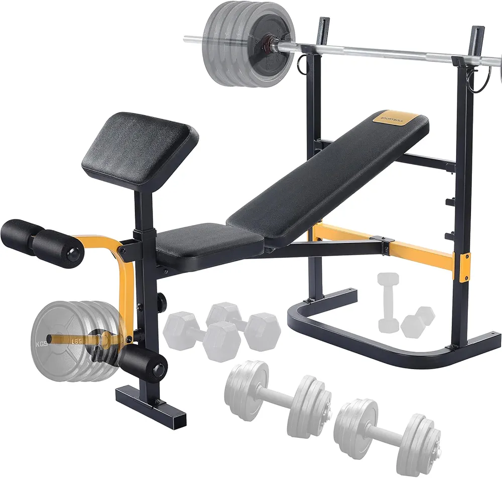 Adjustable Weight Bench Press Set with Squat Rack Dual Function Leg Exercises Preacher Curl Rack Pad Strength Training for Home Gym Full Body Workout Multi-functional