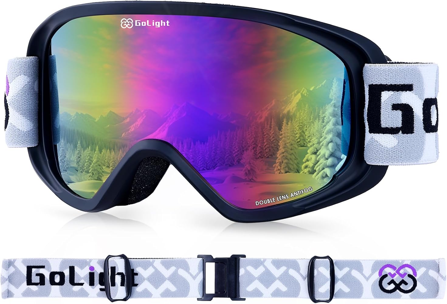 Ski Goggles, Snowboard Goggles for Women and Youth, 100% UV Protection, Anti-Fog, Cylindrical Lens, Winter Snow Goggles, Black Frame, Violet Revo, YG-99