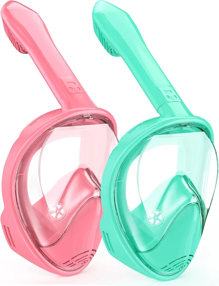 Kids Snorkel Mask Full Face, Snorkeling Gear for Kids 2-14 with Camera Mount, 180 Degree Panoramic View Snorkeling Set Anti-Fog Anti-Leak