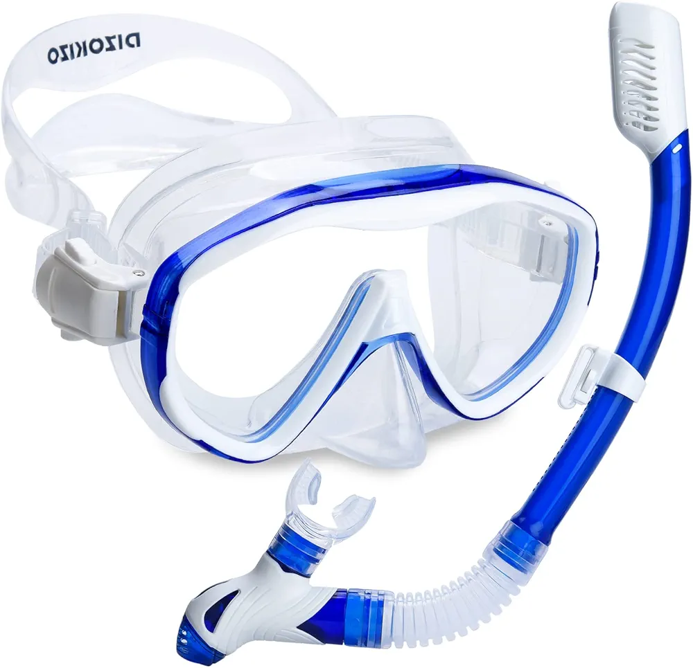 Snorkel Set Adults Snorkel Mask 180 Panoramic View Anti-Fog Anti-Leak Adjustable Straps Easy Breathing Diving Mask for Scuba Swimming Diving