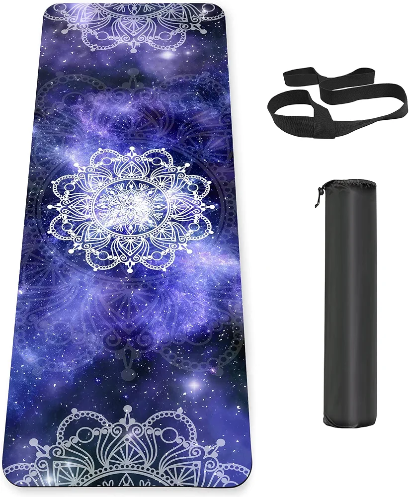 Non Slip Yoga TPE Mat for Men Women Thick Workout Mat with Carrying Strap for Exercise, Yoga, Fitness, Pilates, Floor Workouts (72" x 24" x 6mm)