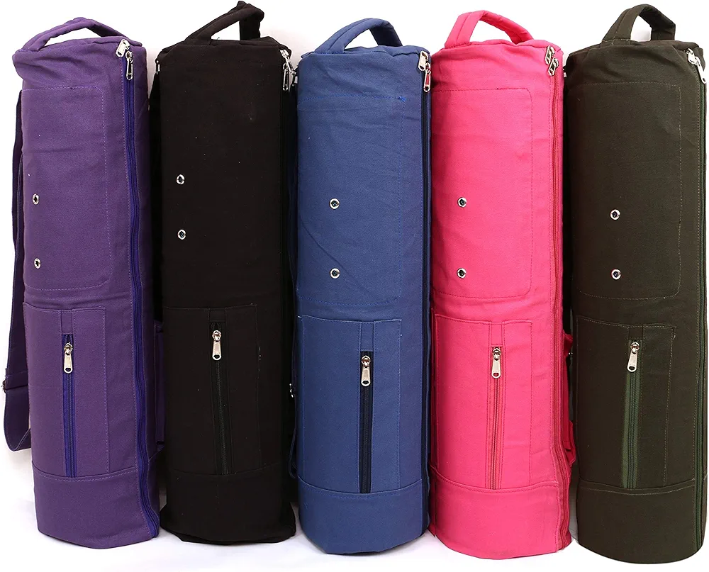 Yoga Bag MAT Cover Full Zip Carry Bag with Multiple Pockets Storage Area Adjustable Strap (L-Black) (YOGA COVER)