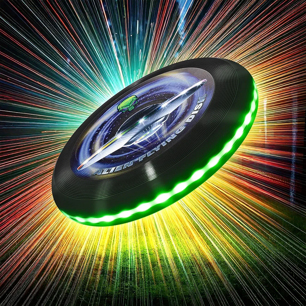 Glow in The Dark Frisbee - Flying Disc with 38 LEDs, 12 Lighting Modes – Waterproof, USB Rechargeable Light up Frisbee, 30-Minute Fast Charge for 1.5 Hours Playtime for Outdoor, Colorful Light Up