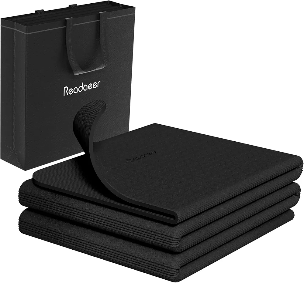 Readaeer Foldable Yoga Mat for Travel Folding Yoga Mat 6mm Thick with Carrying Bag, Non-Slip TPE Exercise Pilates Mat for 72" L x 24" W x 0.24 Inch