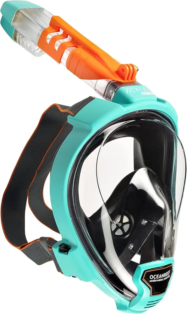 OCEAN REEF - Aria QR+ Quick Release Full Face Snorkel Mask with Snorkel - 180 Degree Underwater View and Quick Release System (M/L, Teal).