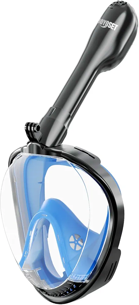 Full Face Snorkel Mask,Latest Full Face Snorkel Mask Adult, 180 Panoramic View Anti-Fog Anti-Leak Dry Top Snorkel Set with Camera Mount,Safe Breathing