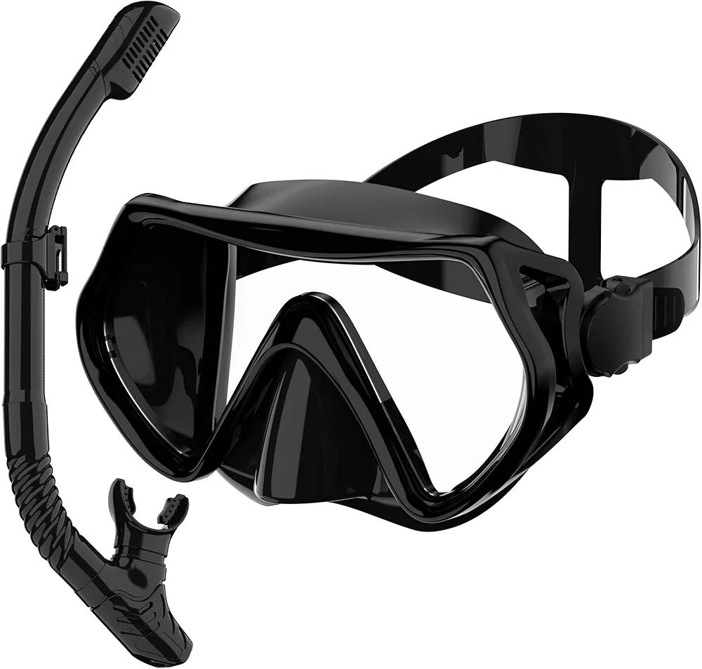 Snorkeling Gear for Adults, Dry Snorkel Set for Men and Women, 180° Panoramic Wide View Anti-Fog Scuba Diving Mask, Professional Snorkel Gear for Free Breathing, Swimming, and Diving
