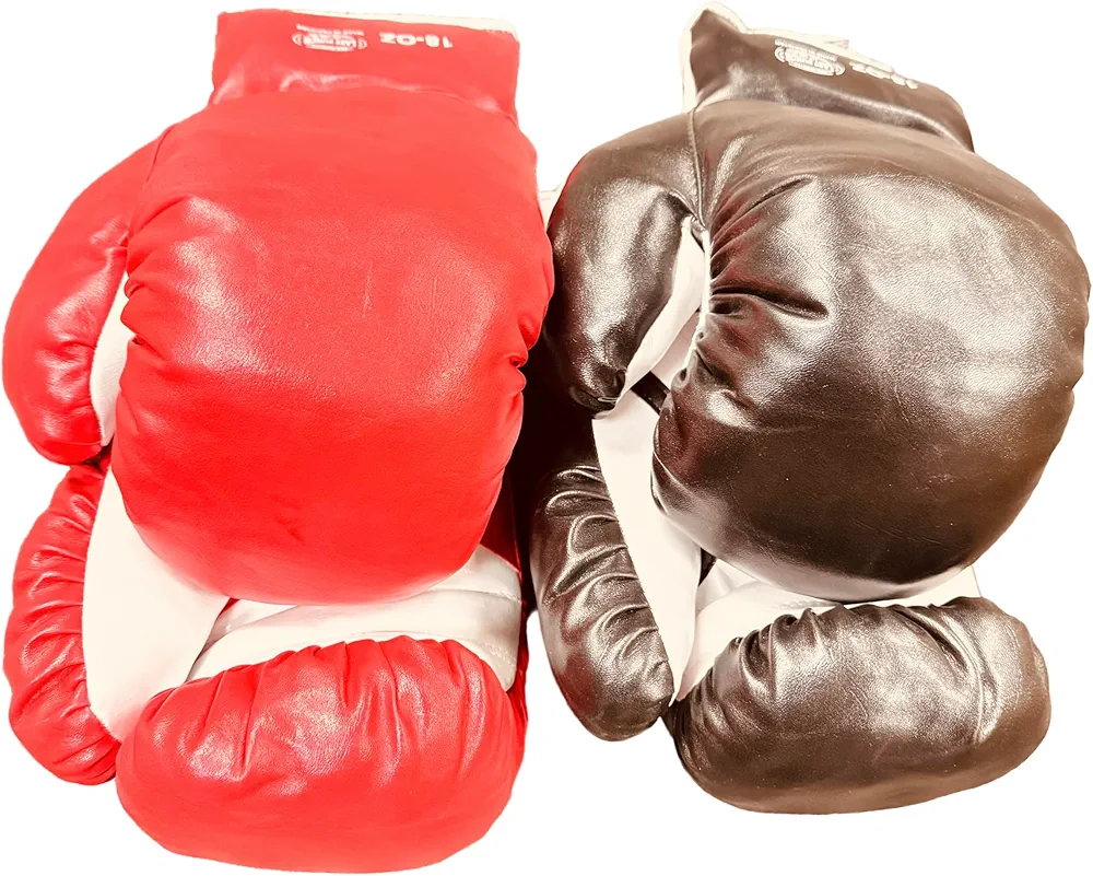 2 Pairs of 18oz Boxing Gloves Practice Training, Sparring Faux Leather Black and red