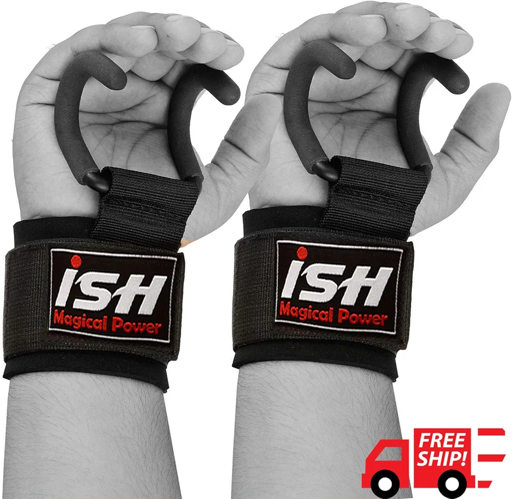 Power Weight Lifting Training Gym Work Out Hooks Grips bar Straps Wrist Supports Lift New Pair