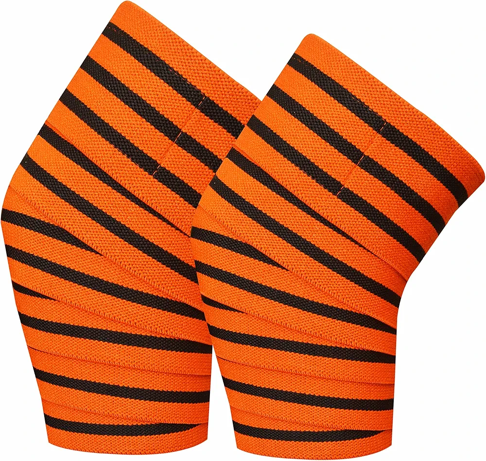 Pro Power Lifter Weight Lifting Knee Wraps Straps Supports Gym Training Orange Line