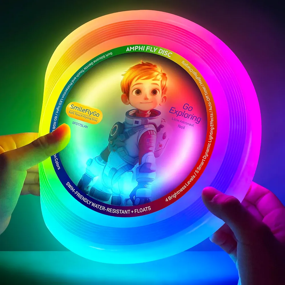 LED Flying Disc for Kids - 16 Million Colors RGB 60 LEDs Bright, Rechargeable & Waterproof, Floats for Night/Water Play, Silicone Soft Touch, Fun Christmas, Birthday, Camping Gift for Boys/Girls/Teens