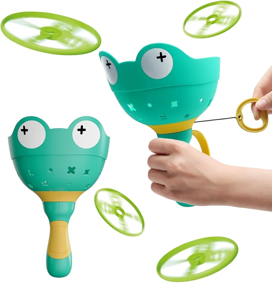 Flying Disc Launcher Toy, Summer Toys for Kid 4-8, Lawn, Camp, Picnic, Backyard, Outside Games,Toddler Outdoor Toys, 2 Pack & 12 Discs, Family Activities, Birthday Gifts for Kids(Green+Green)