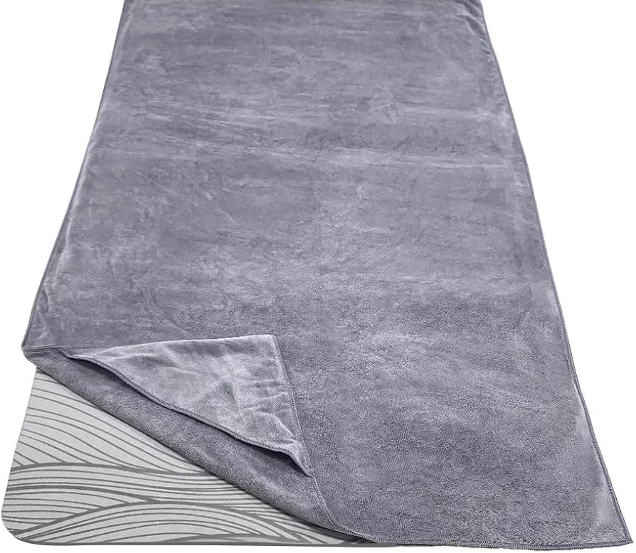 JBM Yoga Towel 72 inch x 26 inch Yoga Mat Towel Soft Non Slip Yoga Blanket Sweat Absorbent Folded Yoga Mat Towel for Yoga Meditation Pilates and Workout - One Size Fits All (Gray, Yoga Towel)