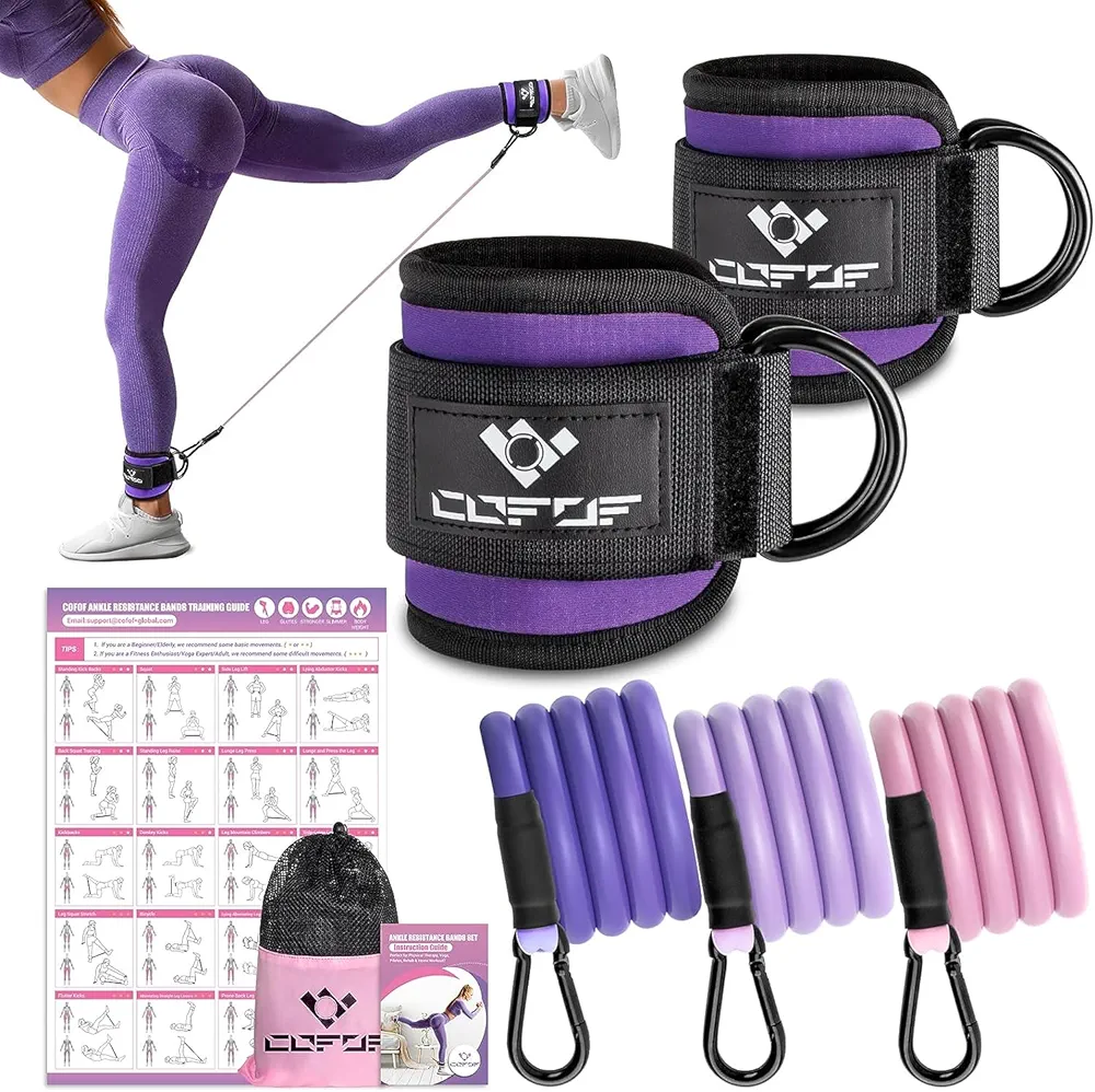 Ankle Resistance Bands with Cuffs, Ankle Bands for Working Out, Ankle Band Cuff for Kickbacks Hip, Leg Glute Exercise Equipment with Training Poster, Resistance Band with Ankle Cuffs for Women