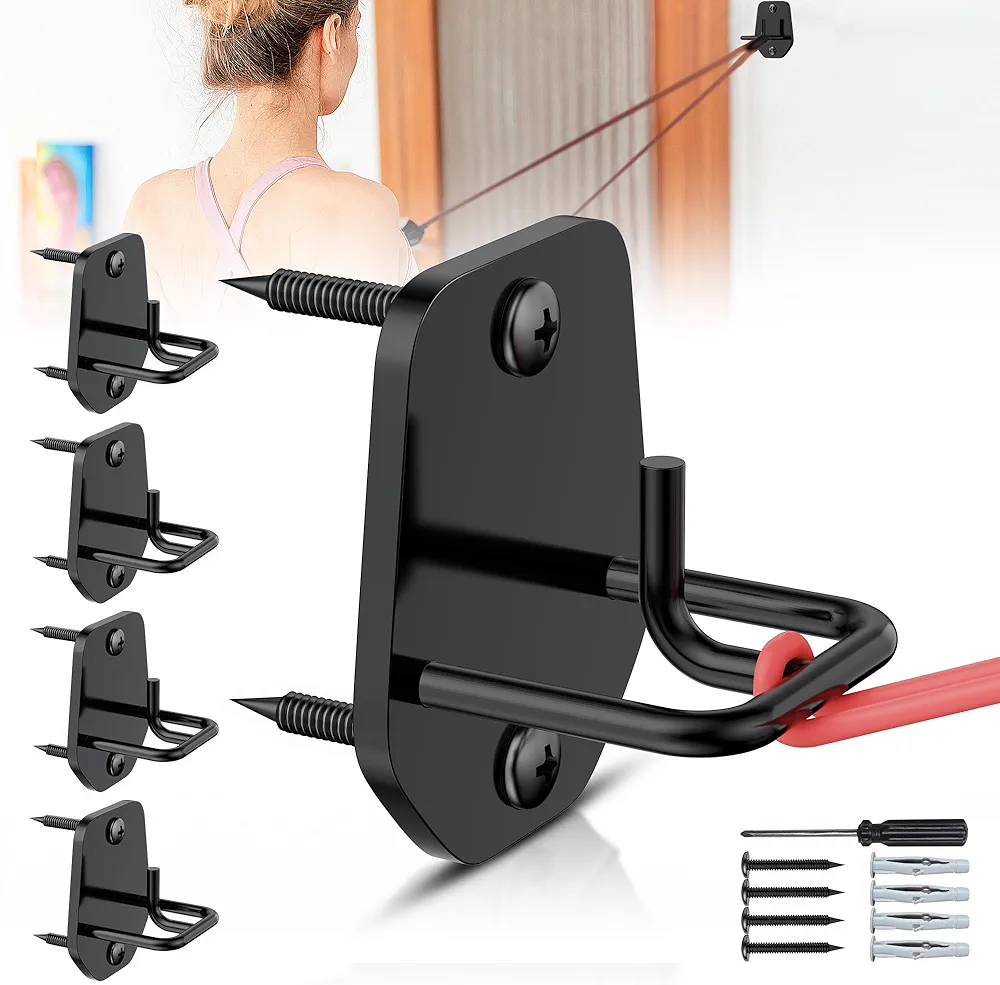 4 Pcs Resistance Band Wall Anchors, Space-Saving Wall Mount Workout Anchors for Exercise Bands, Upgrade Home Gym Wall Hooks for Strength Training, Fitness, Physical Therapy