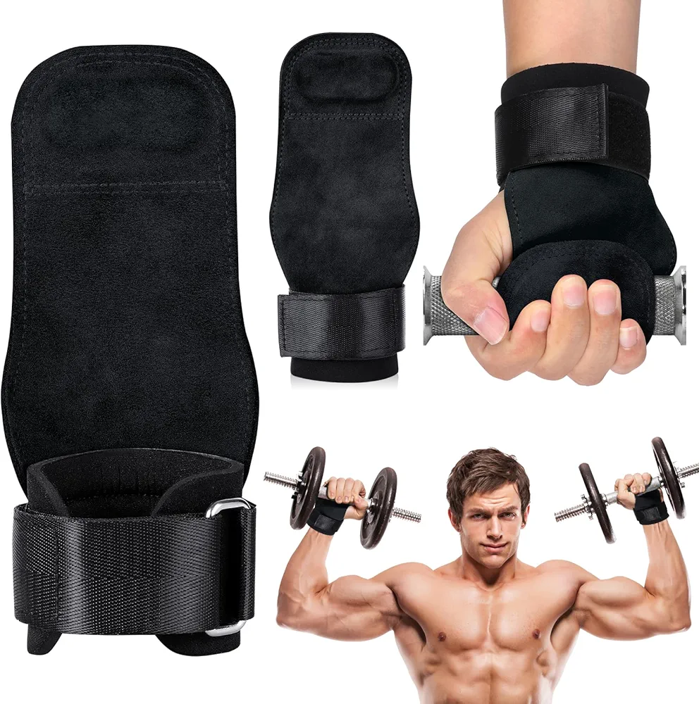 Weight Lifting Wrist Strap，Double Layer Leather lifting Grips，for Deadlift and Powerlifting Weightlifting Wrist Strap for Men/Women（Black）