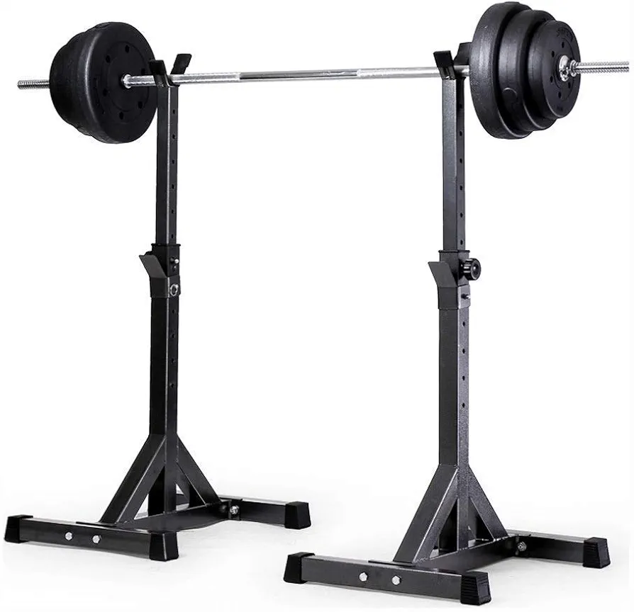 Adjustable Squat Rack - Split/Siamese Bench Press Multi-Function Barbell Rack, Adjustable Height and Width, Load 485 Lbs, Home Gym Fitness, Easy to Put Together (Black Dumbbell bench)