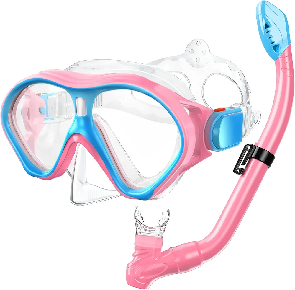 Gintenco Kids Snorkel Set, Diving Mask for Children as Unisex Kids Swimming Goggles, Anti-Fog Diving Mask and Dry Top Snorkel Combo Set for Junior and Youth