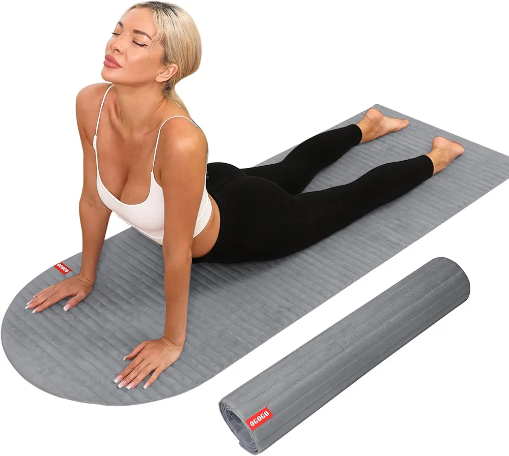 OGOGO Yoga Mat with Suede Finish, Extra Long and Wide 74 x 26 x 1/3 Thick POE Material, Wavy Texture Non-Slip Design, Reinforced Edges, Includes Carrying Strap