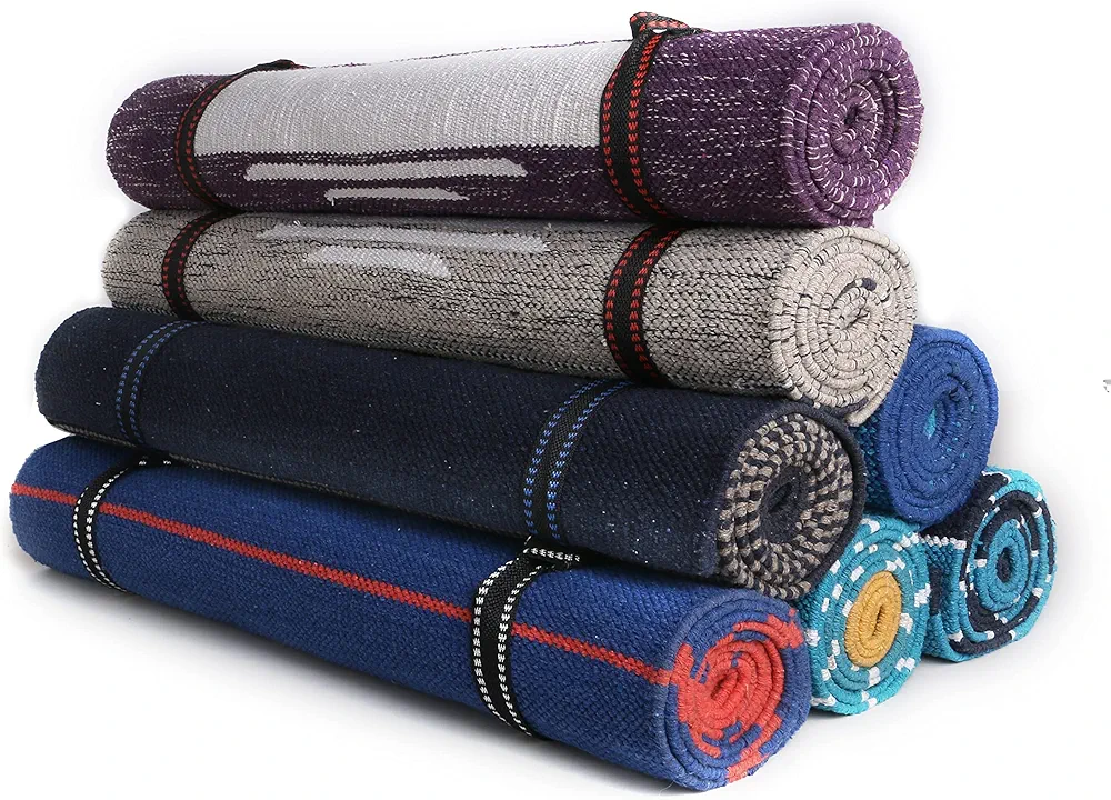 KD Cotton Yoga Mat Hand Woven Yoga Mat Eco Freindly Organic Handloom Mat Supreme Heavy Quality with Carry Strap- 24" x 72"