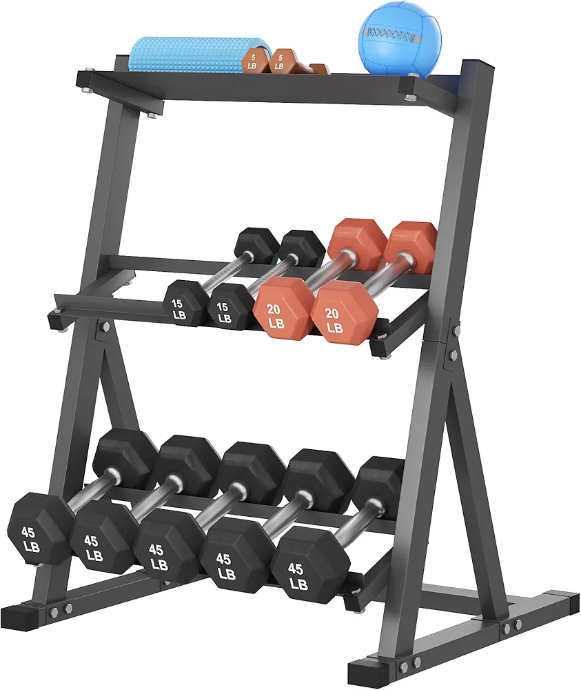 Dumbbell Rack,3 Tier Weight Rack for Home Gym, Heavy Duty Weight Organizer Dumbbell Storage Rack (Rack Stand Only)