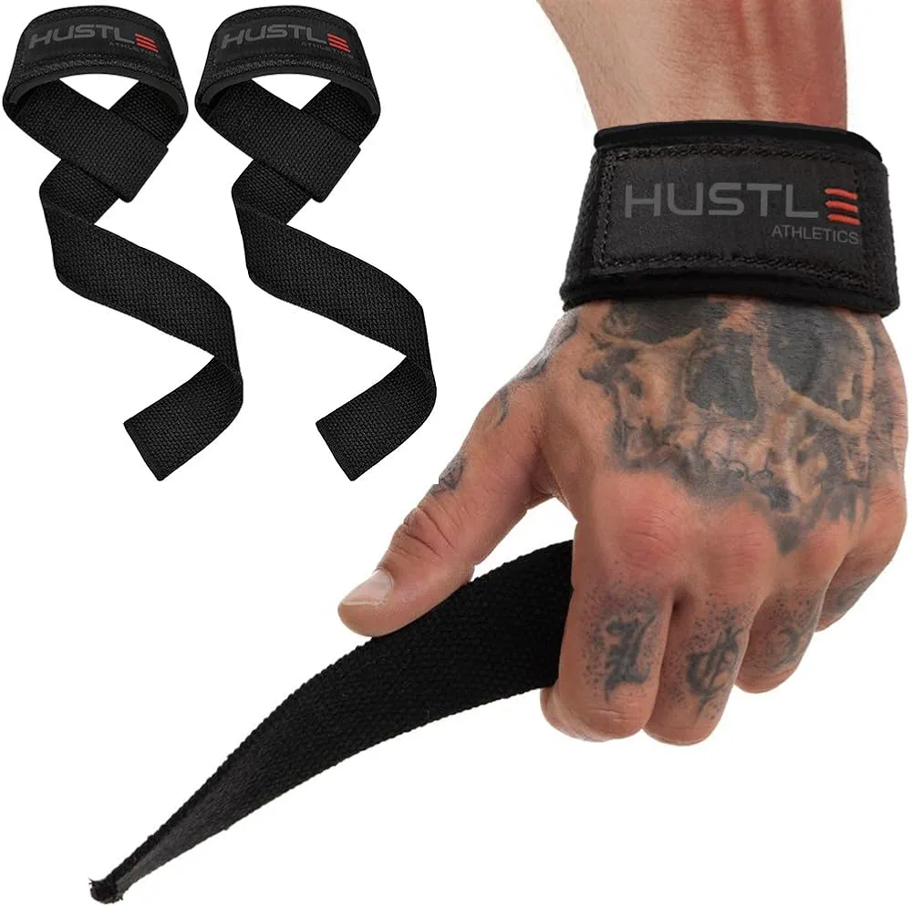 Hustle Lifting Straps Gym Wrist Wraps - 24" Strong Cotton Weightlifting Wrist Straps to Support Grip and Lift Heavier - Ultimate Workout Deadlift Straps for Weight Lifting