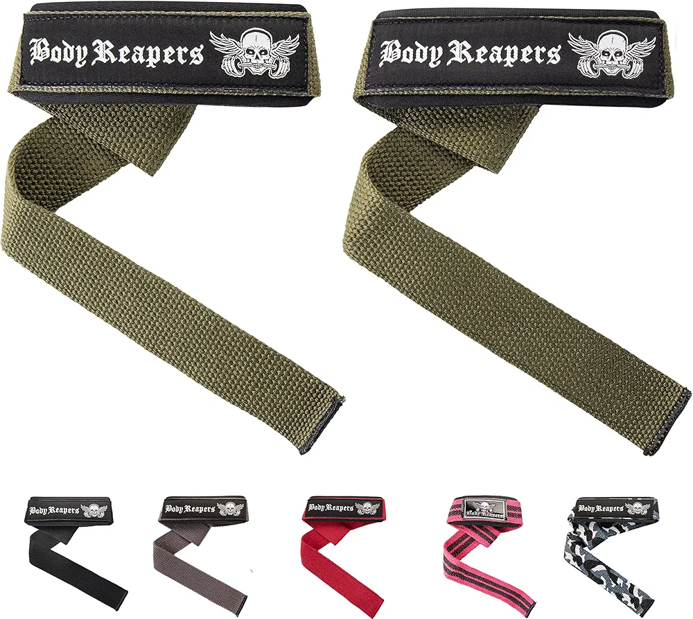 Body Reapers Lifting Straps for Weightlifting Women & Men - 24 Inch Long Padded Neoprene Cotton Deadlift Straps for Strength Training, Deadlifting with Extra Hand Grips Support