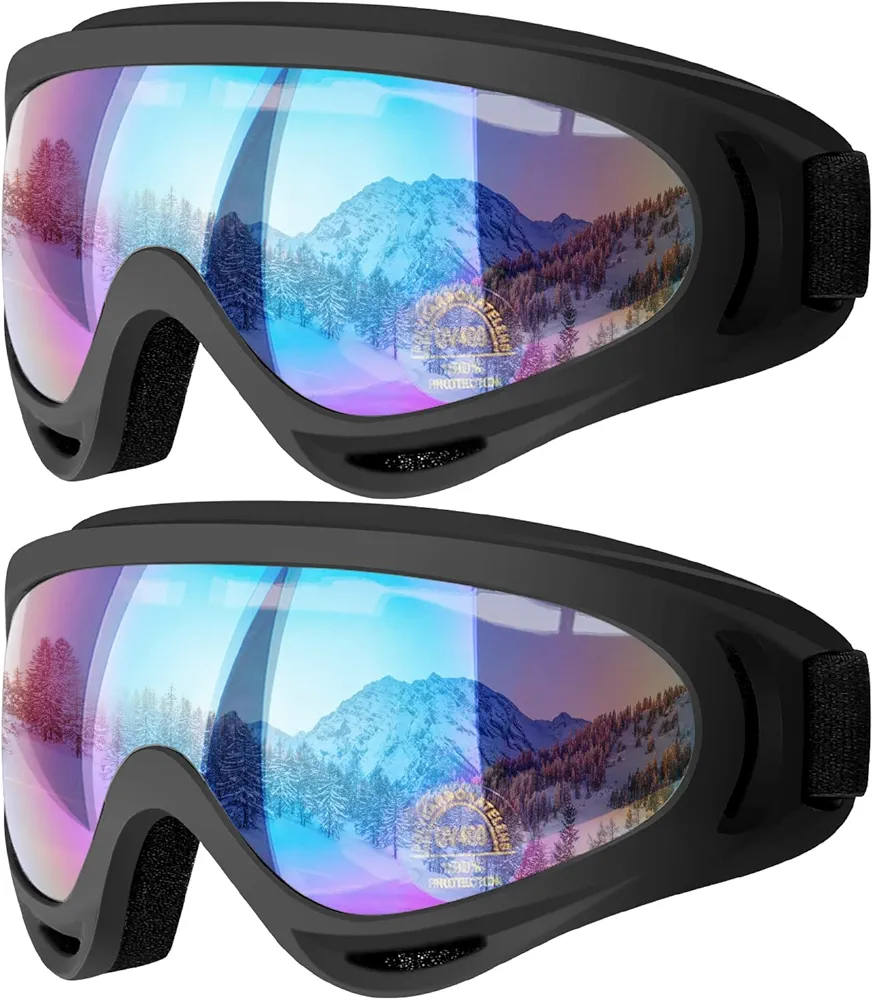 COOLOO Ski Goggles, 2 Pack Snow Goggles Snowboard Goggles for Men Women Kids - UV Protection Foam Anti-Scratch Dustproof