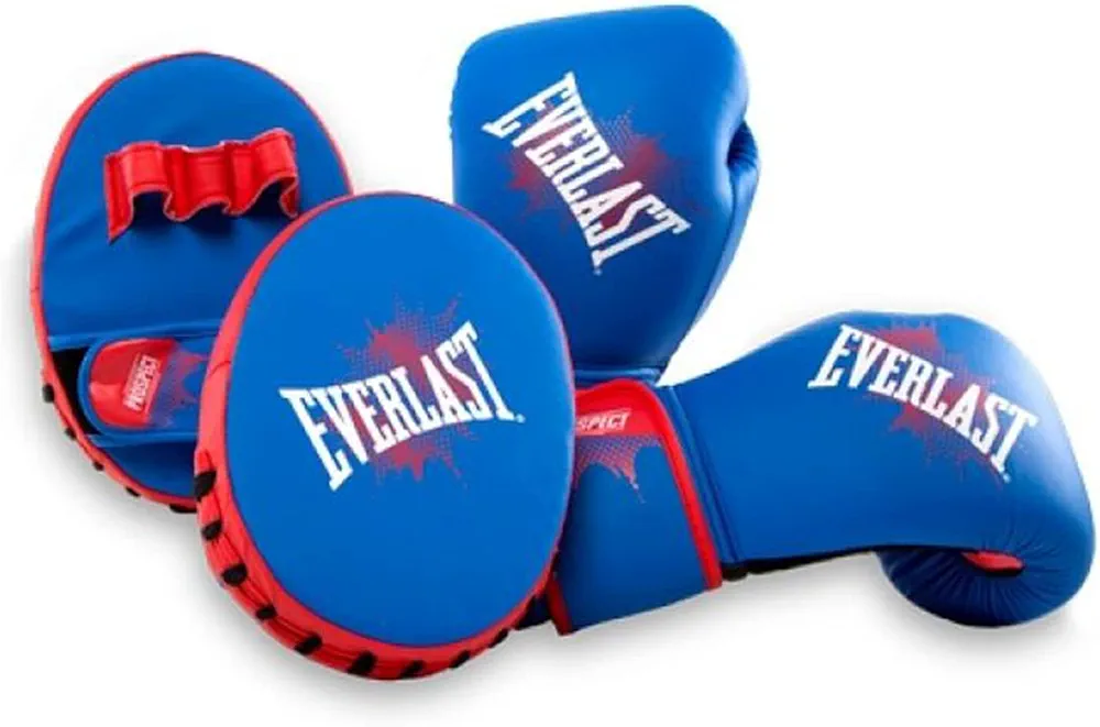 Everlast P00001646 Prospect Youth Training Kit with Kickboxing Punching 8 Ounce Boxing Gloves and Mitts, Blue