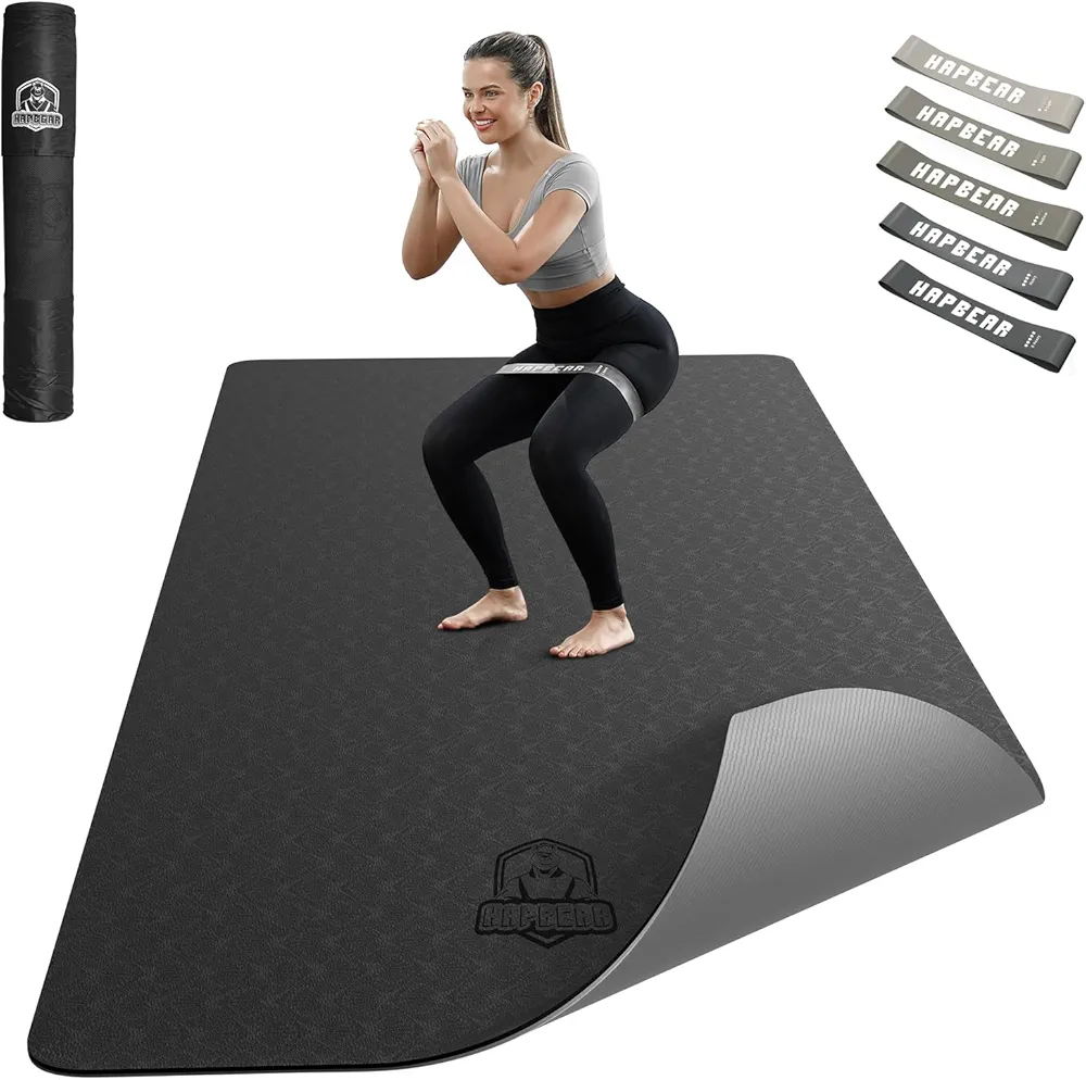HAPBEAR Large Yoga Mat - 72"x36"x6mm (1/4 inch), Extra Wide Non-Slip Exercise Mat for Home Workout, Yoga, Pilates & Stretching, Durable & Eco-Friendly, Includes Bonus Resistance Bands & Carry Bag (Barefoot Exercise)