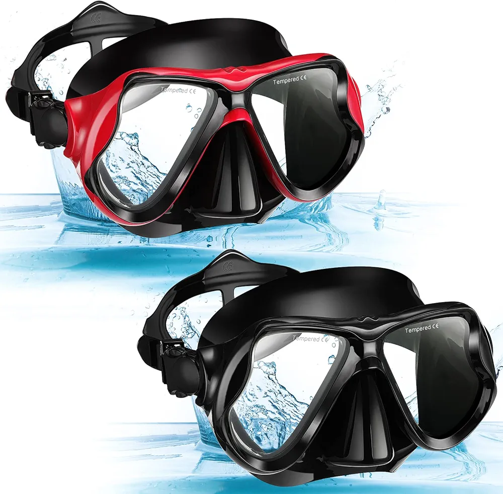 Preboun 2 Pack Swim Mask for Adult Swimming Snorkel Goggles with Nose Cover Anti Fog Clear View Tempered Glass for Diving Swimming