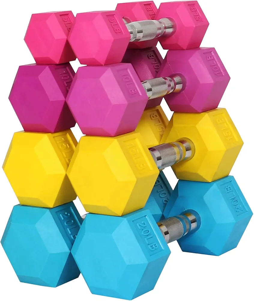 Rubber Encased Hex Dumbbell, Multiple Sizes