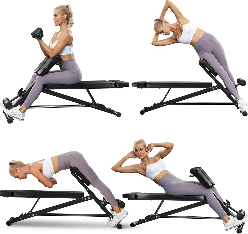 BODY RHYTHM Adjustable Weight Bench, Foldable Roman Chair for Full Body Workout, Sit up bench, Hyper Back Extension, Incline, Flat & Decline Bench
