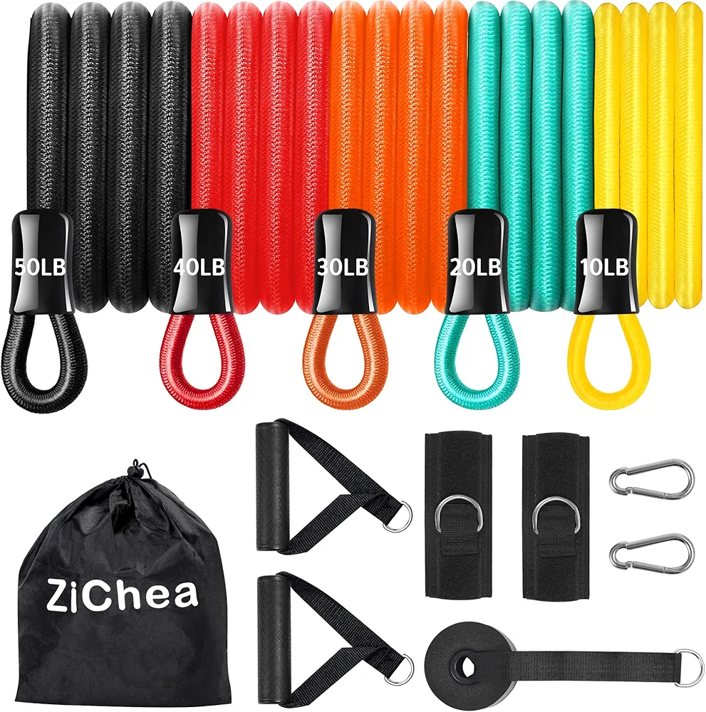 Resistance Bands Set with Handles for Working Out，Exercise Bands with Door Anchor＆Ankle Straps，Upgrade Pilates Stretching Strap Yoga Home Gym Equipment Physical Therapy