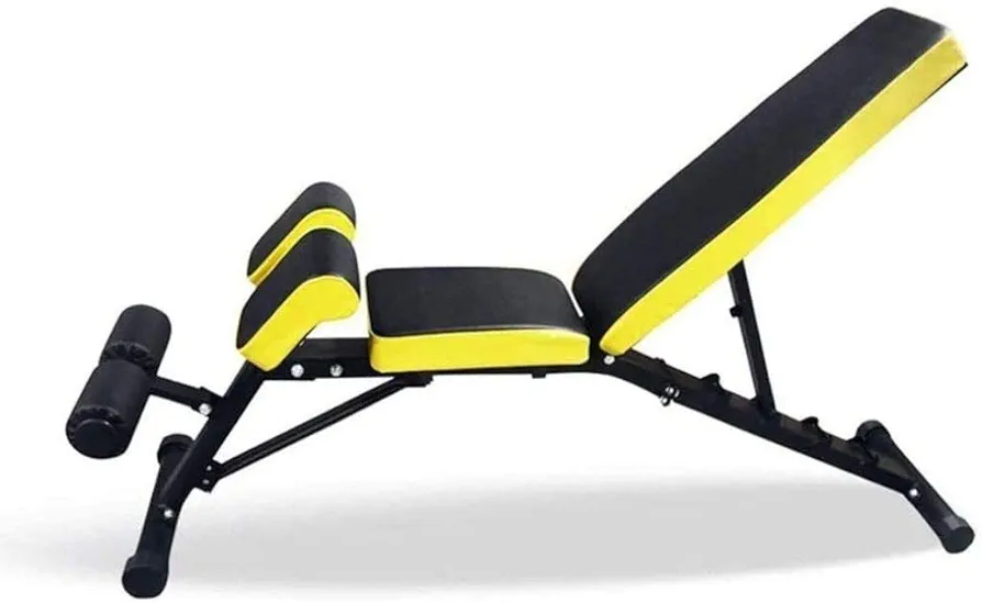 Adjustable Weight Bench Multi-Purpose Sit Up Bench Flat/Incline/Decline Gym Bench Strength Training Exercise Utility Bench Yellow,