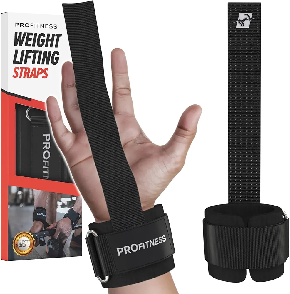 ProFitness Weight Lifting Straps - 10” Long Wrist Straps for Weightlifting - Padded Neoprene Lifting Straps Gym with Non Slip Silicone Grip Men and Women - Weightlifting Wrist Straps