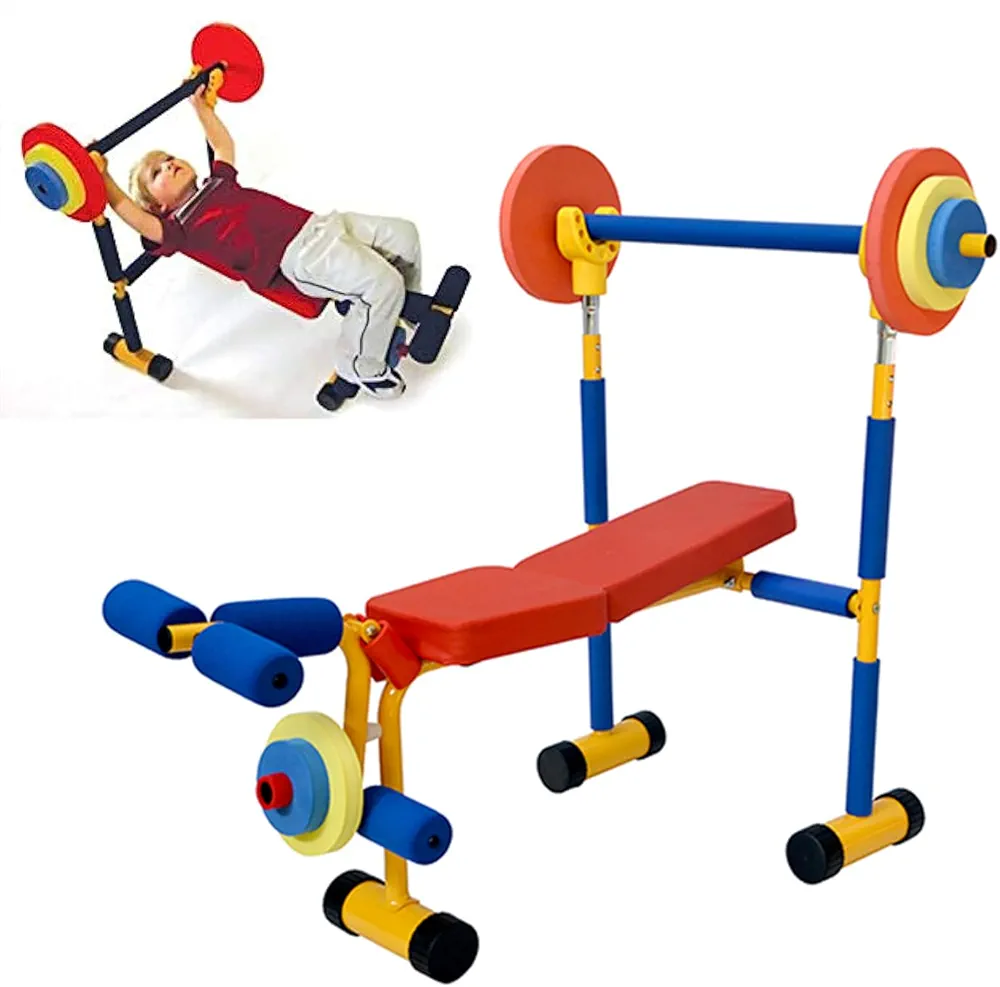 Kids Weight Bench Set Fitness Exercise Equipment for Children Play Exercise, Fitness, Weightlifting and Powerlifting, Toddler Beginner Gym