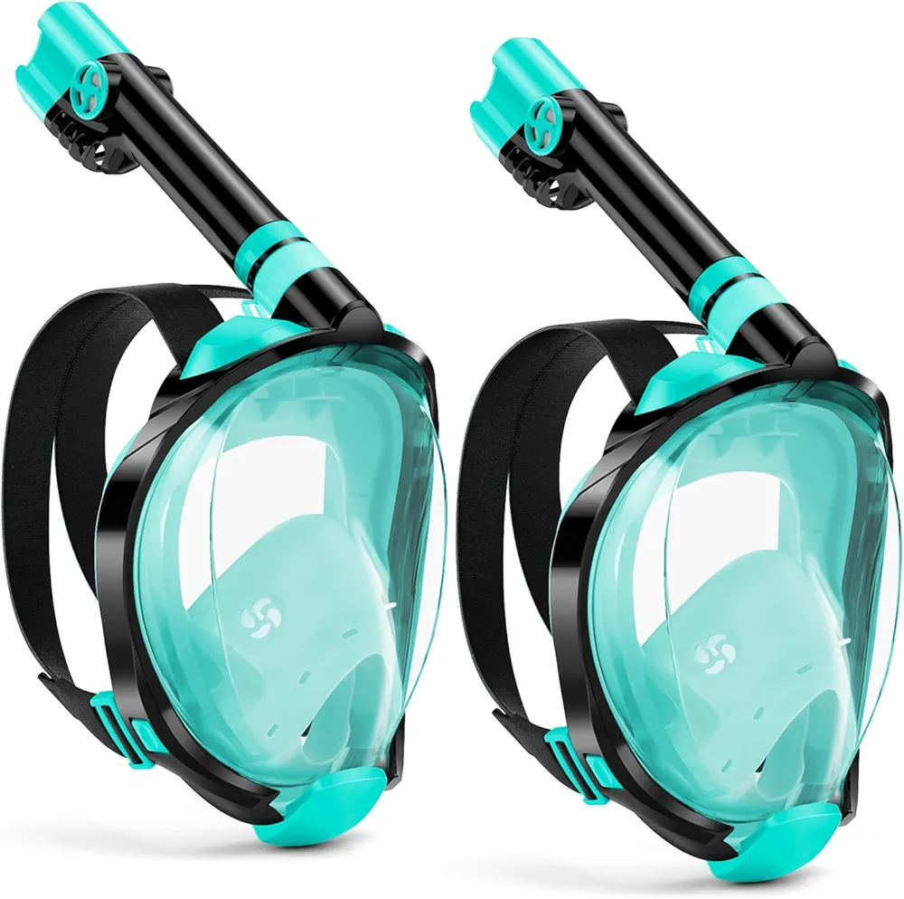 W WSTOO Full Face Snorkel Mask,Suitable for Beginners Dry Top Snorkeling Gear,Can Your Mouth or Nose to Breathe,180 Degrees Panoramic View,Anti-Fog Anti-Leak,Summer Travel and Vacationing Best Gifts
